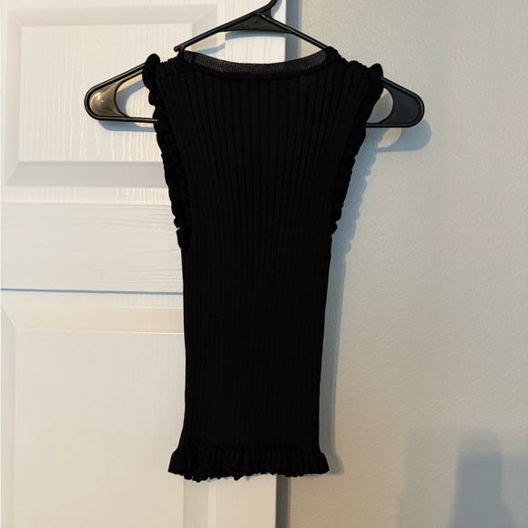 Hem & Thread Black Ribbed Ruffle-Trim Tank Top - Picture 2 of 3